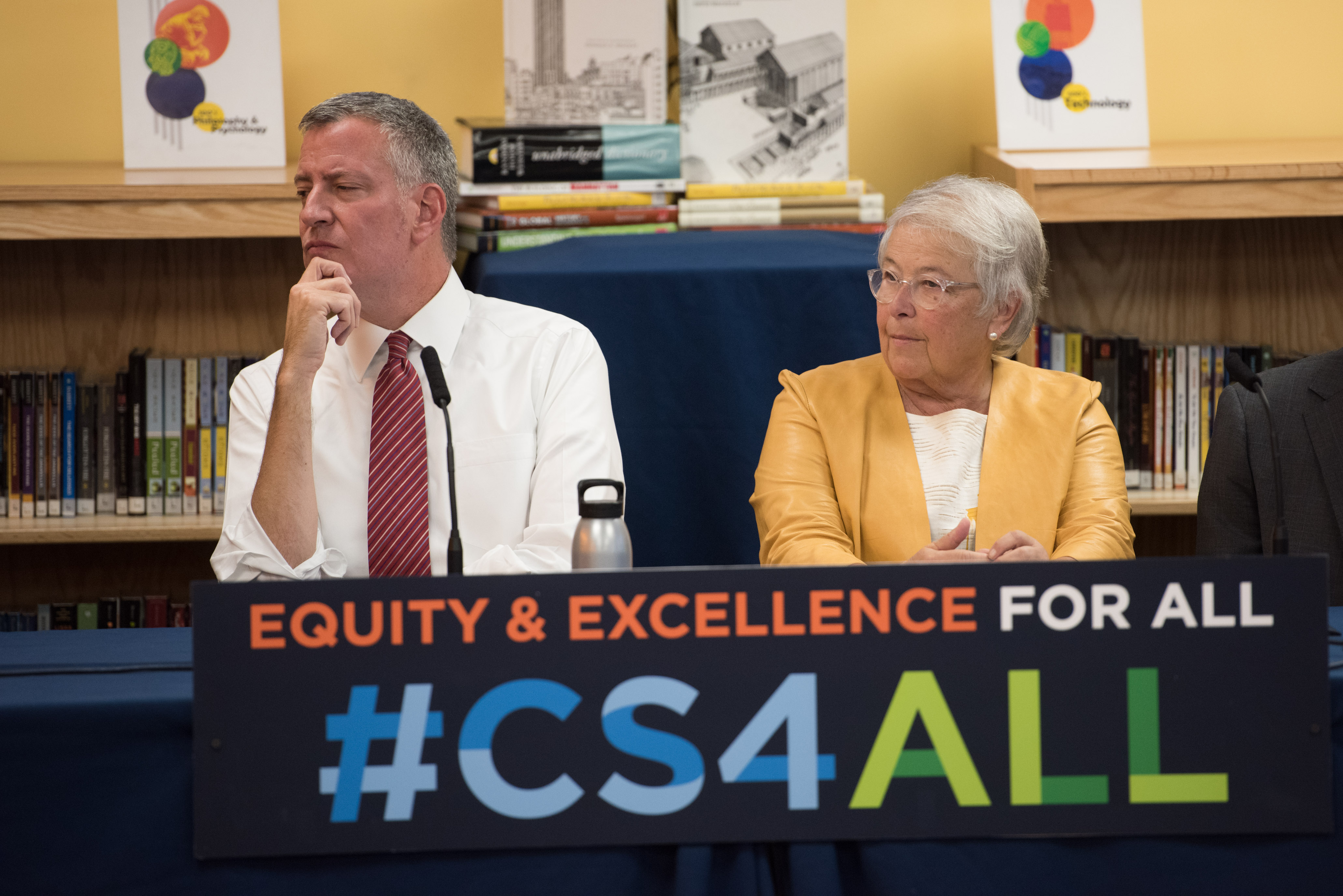 Mayor Bill de Blasio and Schools Chancellor Carmen Fariña in the Bronx today.