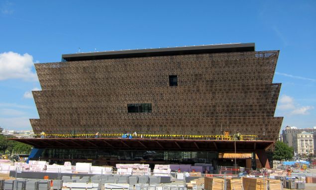 The National Museum of African American History and Culture, while under construction.