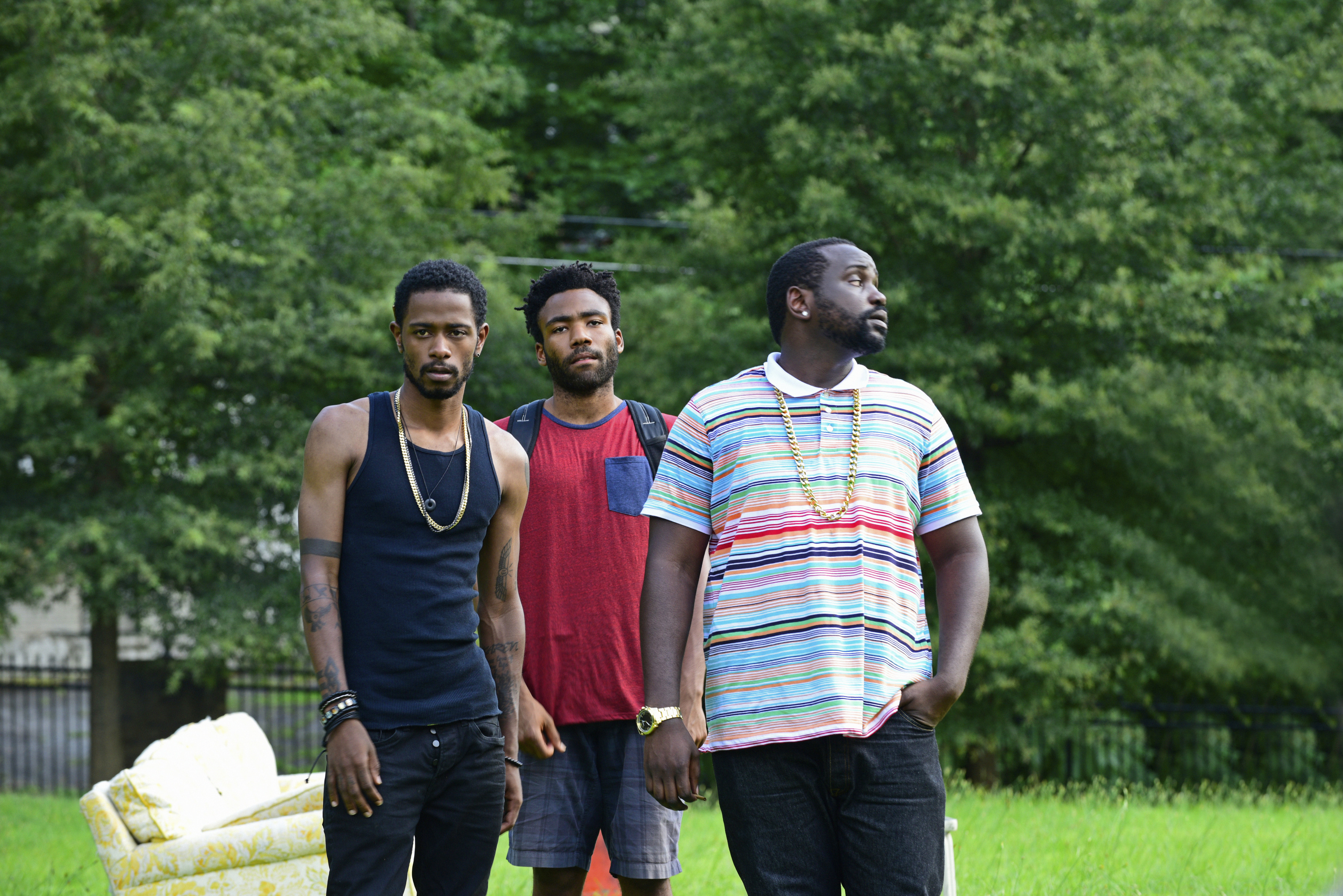 (l-r) Keith Standfield as Darius, Donald Glover as Earnest Marks, Brian Tyree Henry as Alfred Miles.