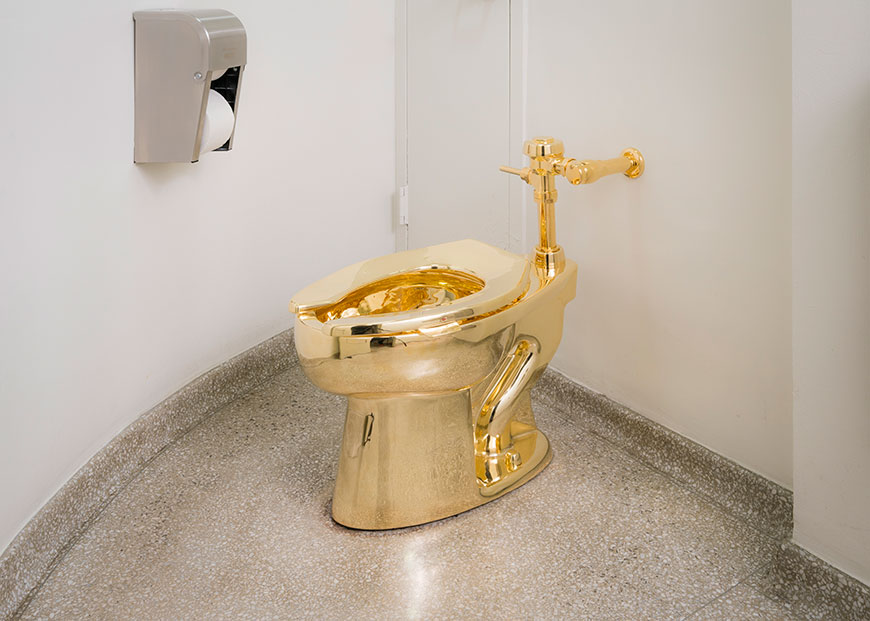 Installation view: Maurizio Cattelan, Maurizio Cattelan: “America,” 2016. Gold. Solomon R. Guggenheim Museum, New York. September 16–ongoing. 