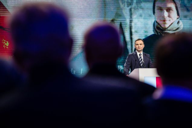 Andrzej Duda, the conservative party PiS (Law and Justice) candidate for President in the upcoming election addresses a party convection in Warsaw, Poland on February 7, 2015.