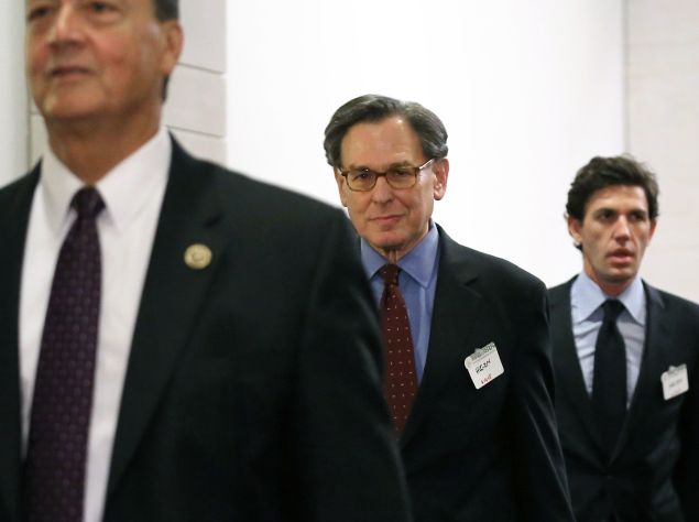 Sidney Blumenthal (C), a longtime advisor to former President Bill Clinton and former Secretary of State Hillary Clinton, arrives to be deposed by the House Select Committee on Benghazi in the House Visitors Center at the U.S. Capitol June 16, 2015 in Washington, DC. 