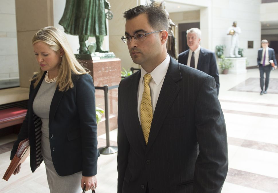 Bryan Pagliano, a former State Department employee who worked on Hillary Clinton's private e-mail server, leaves after invoking his Fifth Amendment right against self-incrimination, before the House Select Committee on Benghazi in Washington, DC, September 10, 2015.