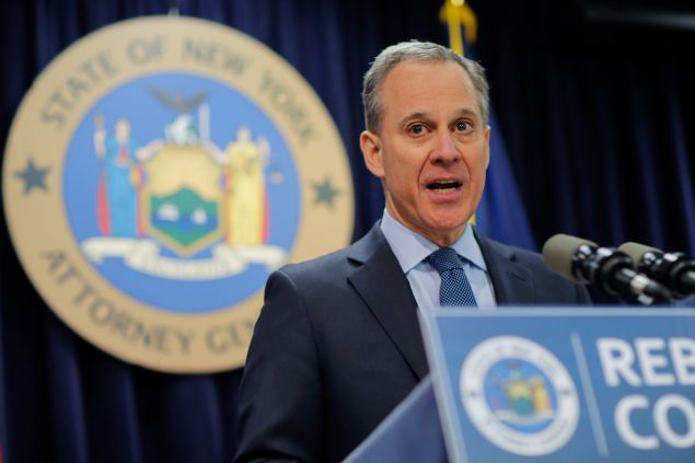 New York Attorney General Eric Schneiderman speaks at a news conference to announce enforcement action against Morgan Stanley on February 11, 2016 in New York City.