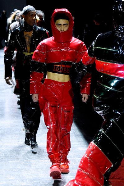 NEW YORK, NY - FEBRUARY 14: A model walks the runway wearing Hood By Air Fall 2016 during New York Fashion Week: The Shows at The Arc, Skylight at Moynihan Station on February 14, 2016 in New York City. (Photo by Frazer Harrison/Getty Images for NYFW: The Shows)