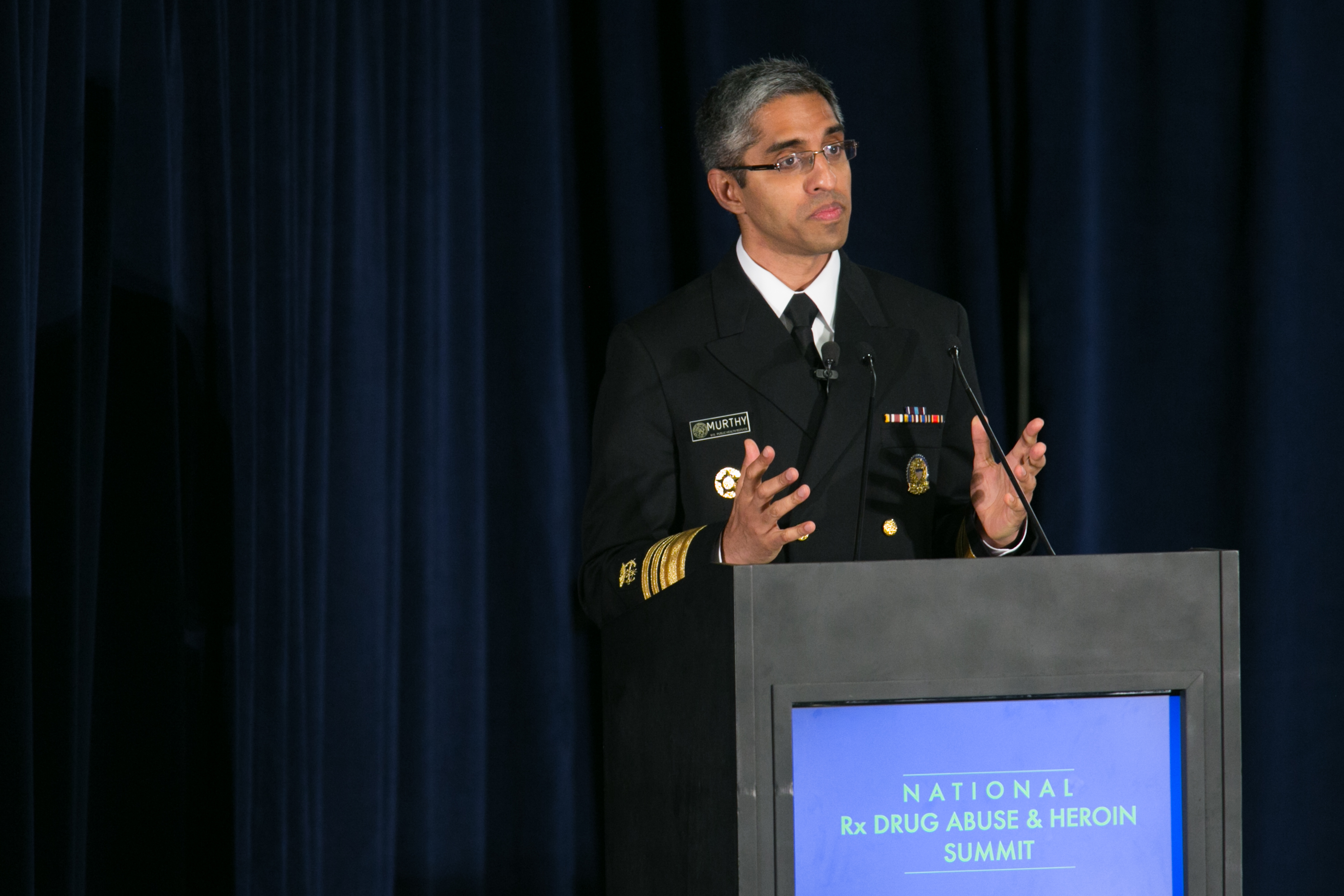 Surgeon General of the United States Dr. Vivek Murthy speaks on the epidemic of prescription drug addition in Atlanta, Georgia.