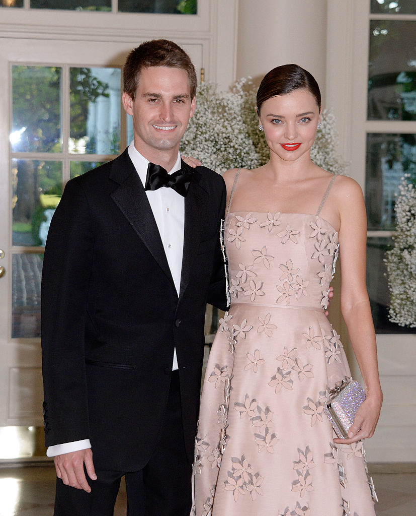 Miranda Kerr and Evan Spiegel arrive at the state dinner in honor of President of Finland and the Prime Ministers of Norway, Sweden, Denmark and Iceland at the White House in Washington on May 13, 2016.