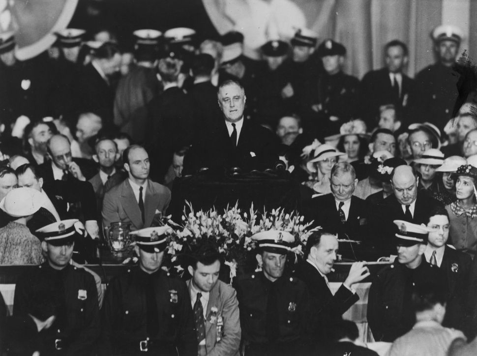 President Franklin D Roosevelt giving his acceptance speech in Philadelphia, 1936.