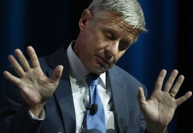 Libertarian presidential nominee Gary Johnson gestures as he speaks during a 2016 Presidential Election Forum, hosted by Asian and Pacific Islander American Vote (APIAVote) and Asian American Journalists Association (AAJA), at The Colosseum at Caesars Palace August 12, 2016 in Las Vegas