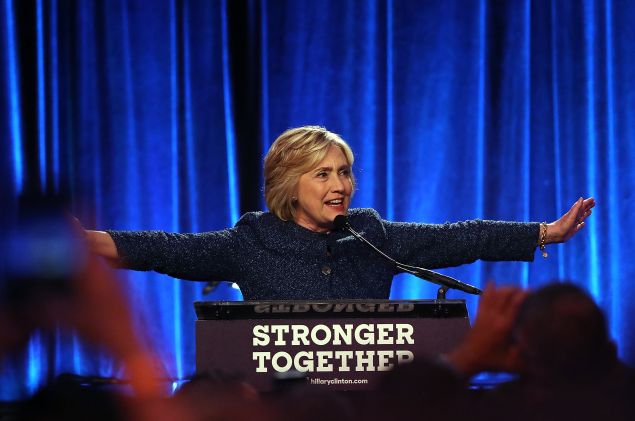 NEW YORK, NY - SEPTEMBER 09: Democratic presidential nominee former Secretary of State Hillary Clinton speaks during he LGBT for Hillary Gala at Cipriani Club on September 9, 2016 in New York City. Hillary Clinton is attending fundraisers and in New York City.