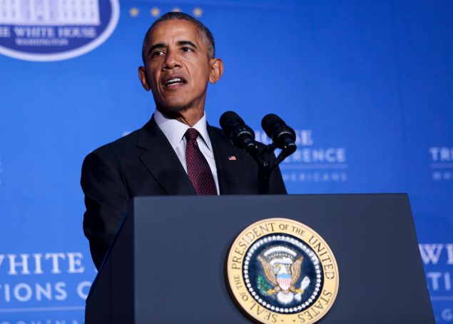 U.S. President Barack Obama speaks at the 2016 White House Tribal Nations Conference at the Andrew W. Mellon Auditorium on September 26, 2016 in Washington, DC.