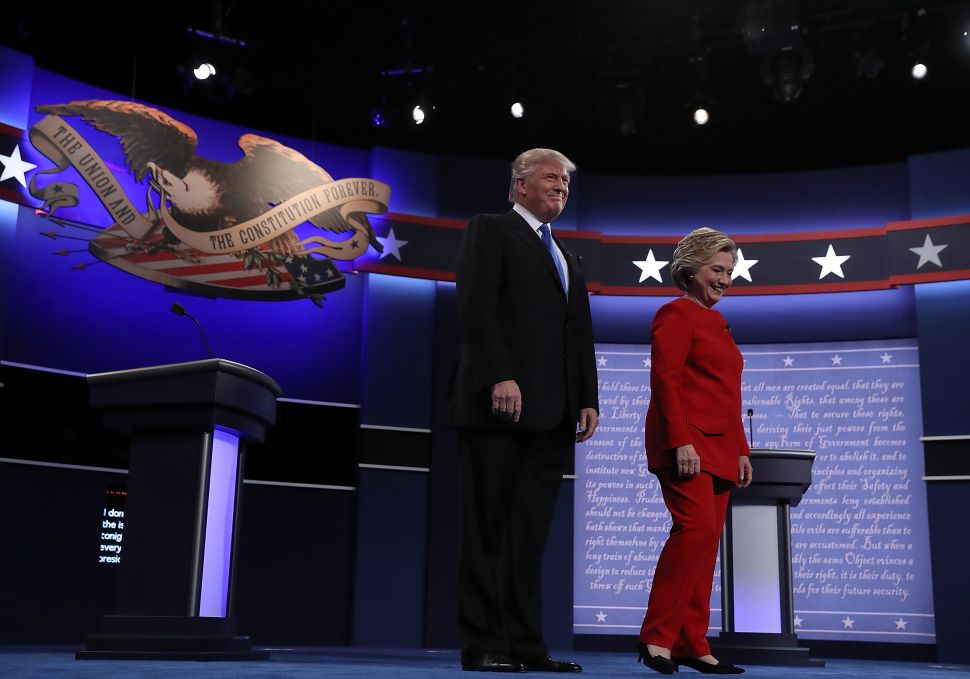 Donald Trump and Hillary Clinton on stage at Hofstra University for the first Presidential debate of the 2016 general election.