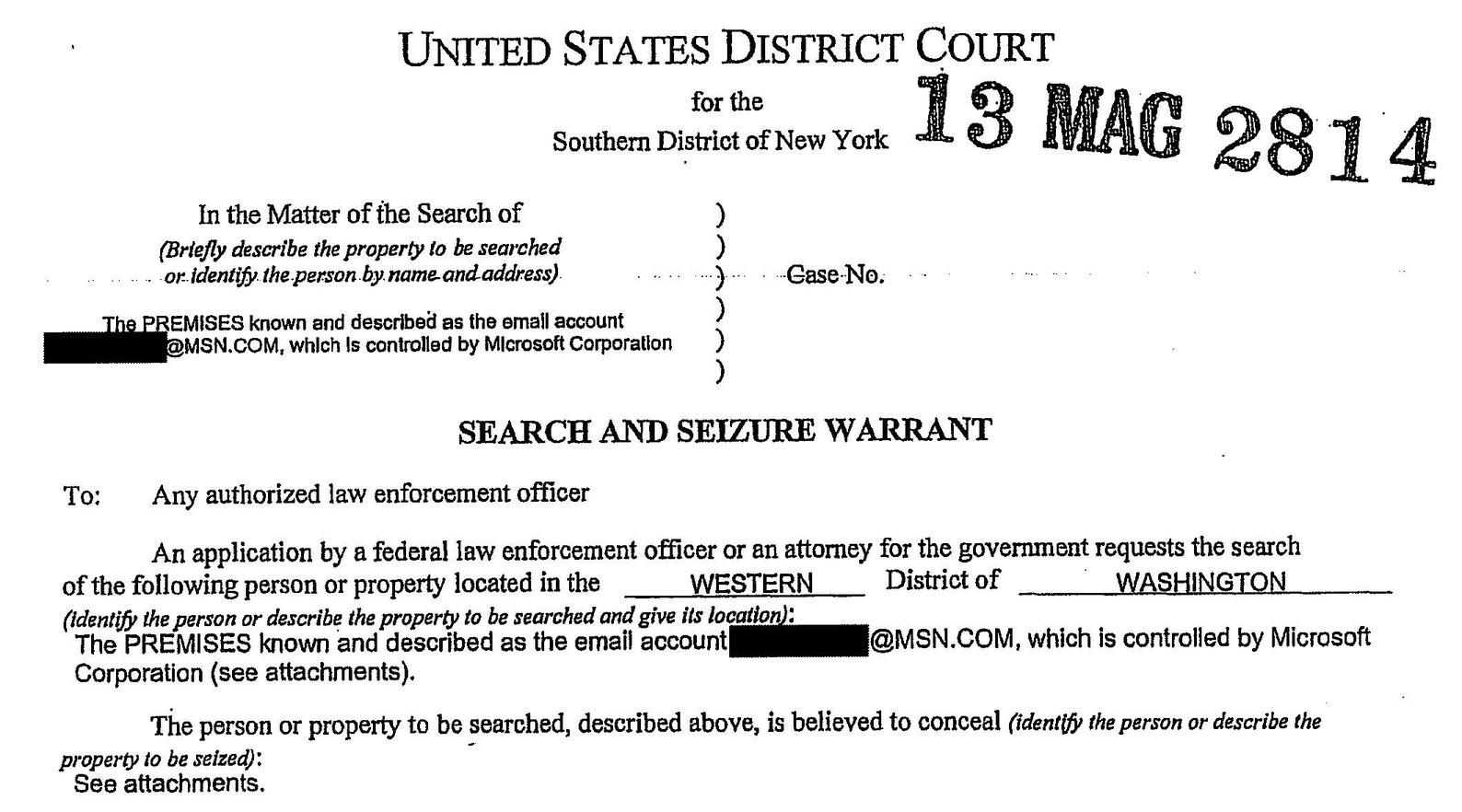 This search warrant clearly spells out who the government thinks controls email accounts – the provider, not the user.