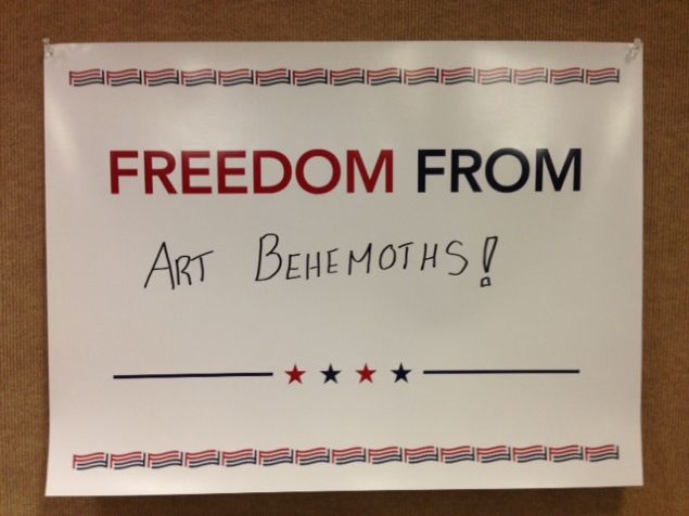 A poster from the outpost of For Freedoms (the super PAC and artwork by Hank Willis Thomas) at Expo Chicago.