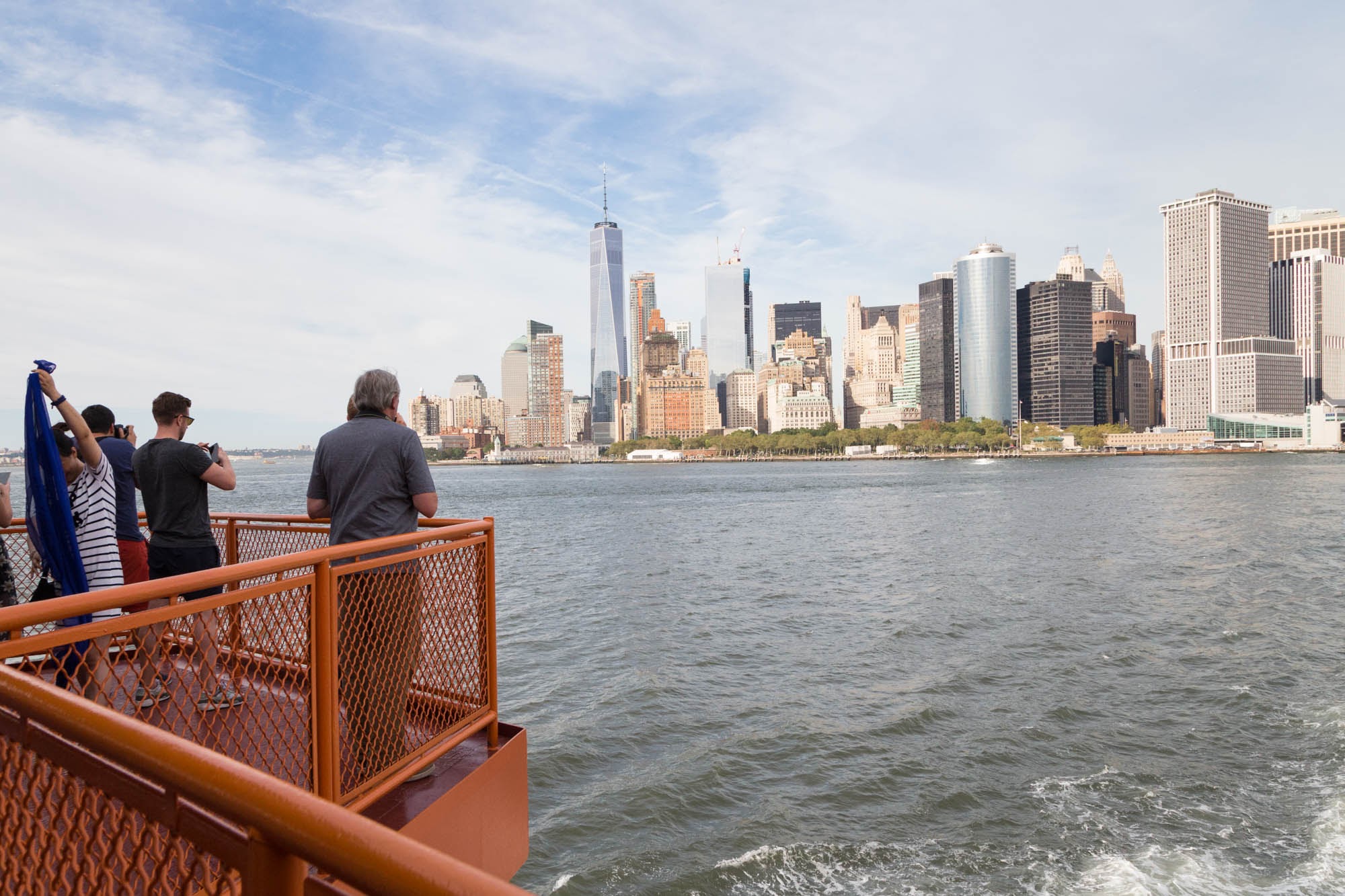 The view from the back of the boat as it heads to Staten Island (or the front as it heads to Manhattan).