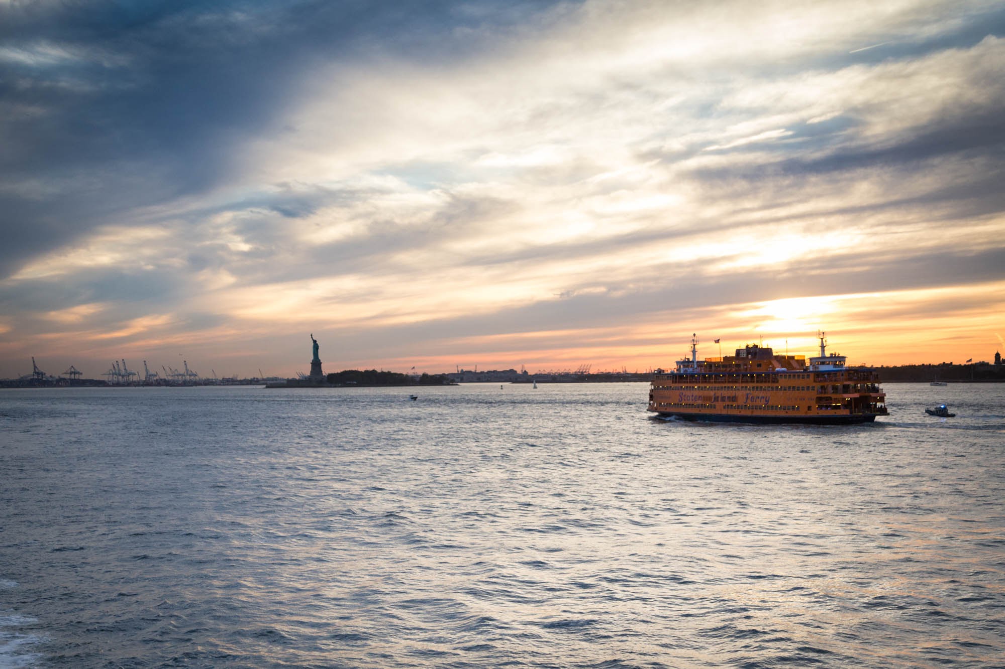 The Staten Island Ferry at sunset.