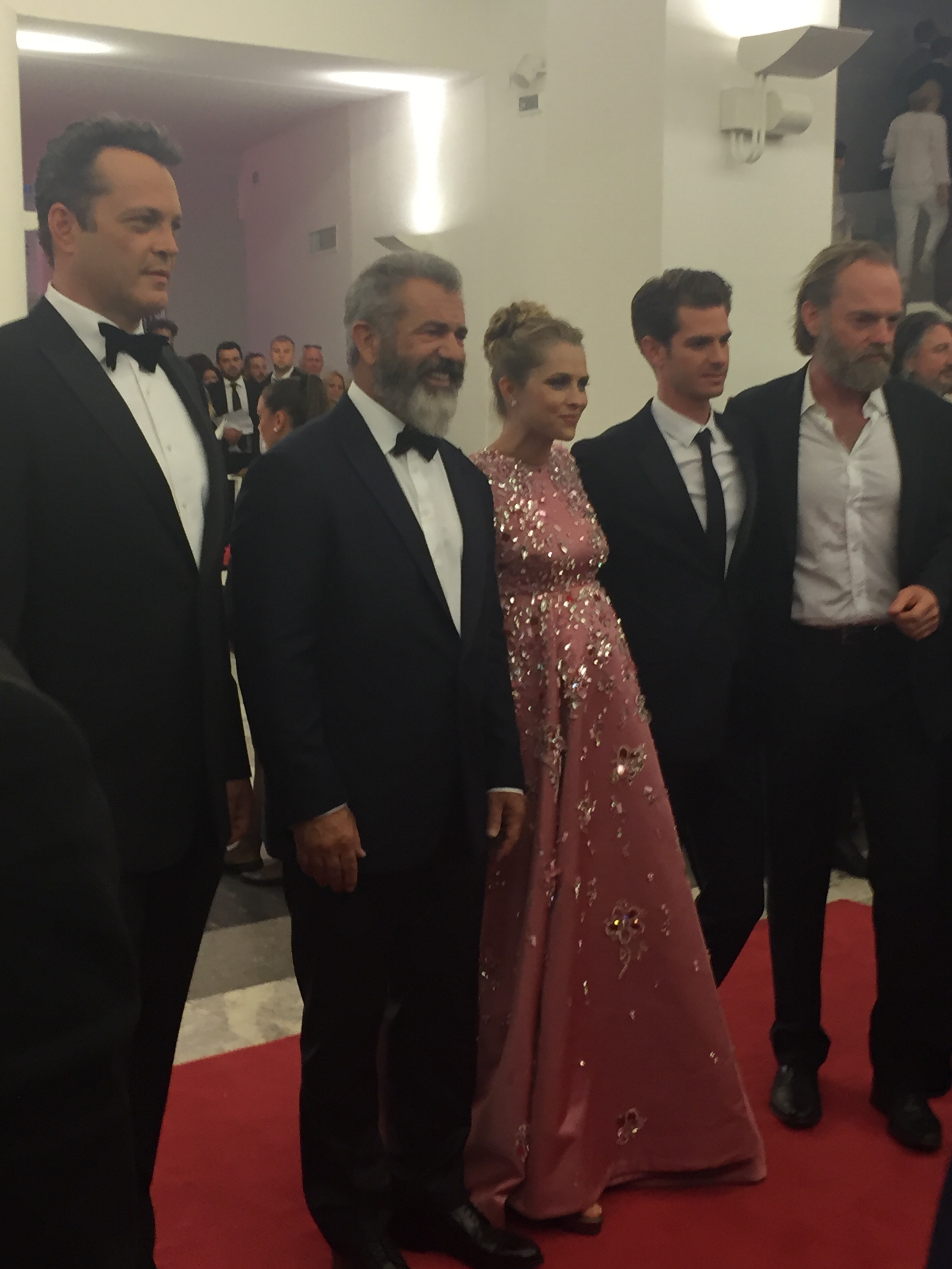 The stars of Hacksaw Ridge, looking totally at ease next to normal celebrity Mel Gibson.
