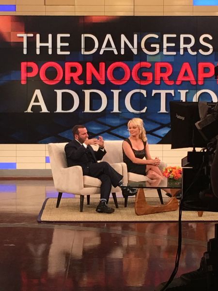 Rabbi Shmuley Boteach and Pamela Anderson taping a segment on the Dr. Oz Show, slated to air in late October