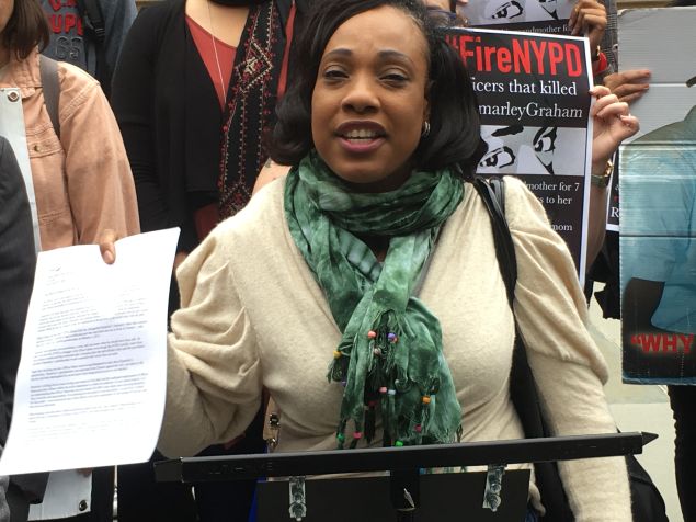 Ramarley Graham's mother, Constance Malcolm, holds up one of the letters she sent to the mayor.
