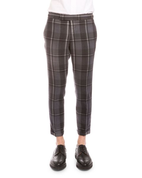 Thom Browne Distressed Plaid Twill Cropped Trousers, Medium Gray, $1,440