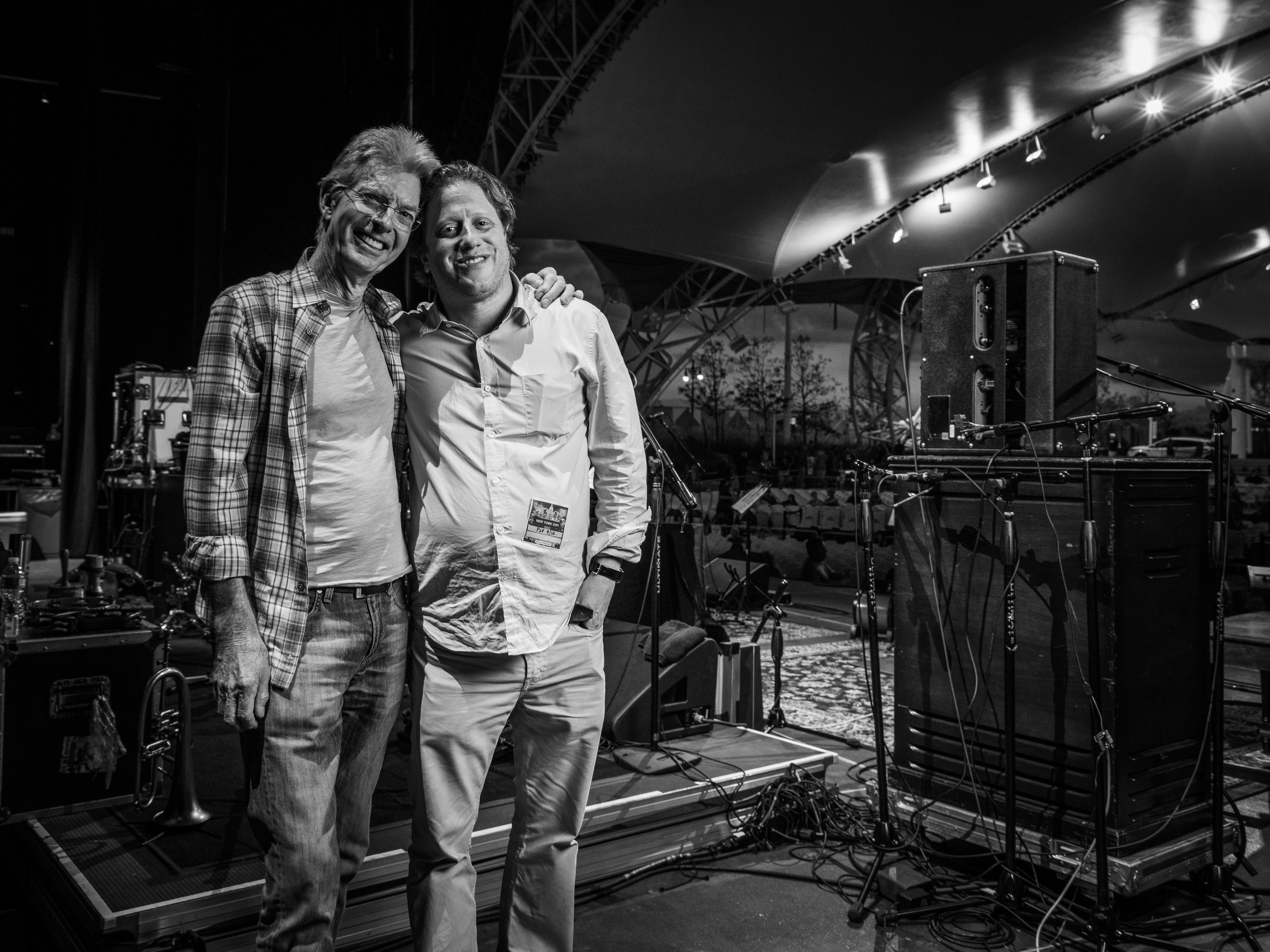 Phil Lesh and Peter Shapiro onstage before Lesh's first of two shows at Coney Island.