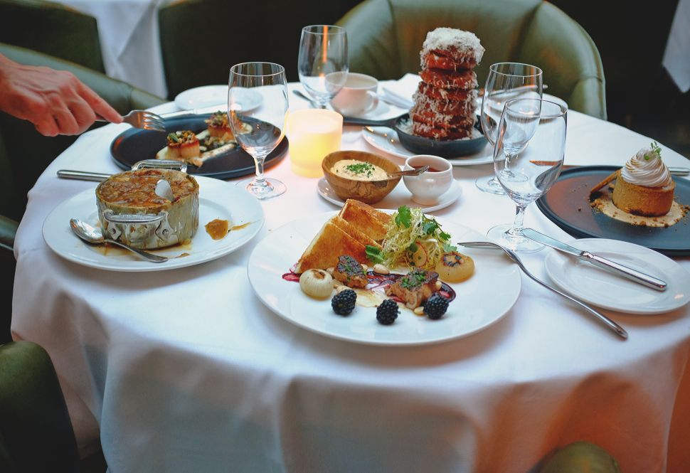 A fall feast at Baltaire could include foie gras, French onion soup, Maine diver scallops, onion rings and pumpkin cheesecake.
