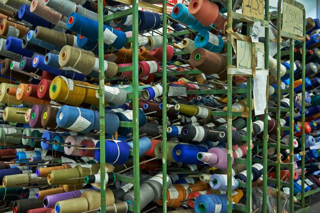 Spools of wool at the Barbera factory in Italy.