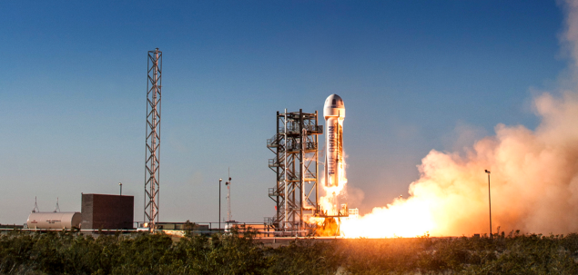 Blue Origin's New Shepard during a test flight.