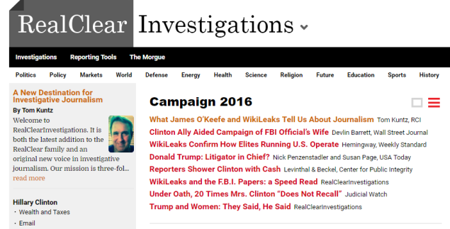 Screenshot of the RealClearInvestigations site.