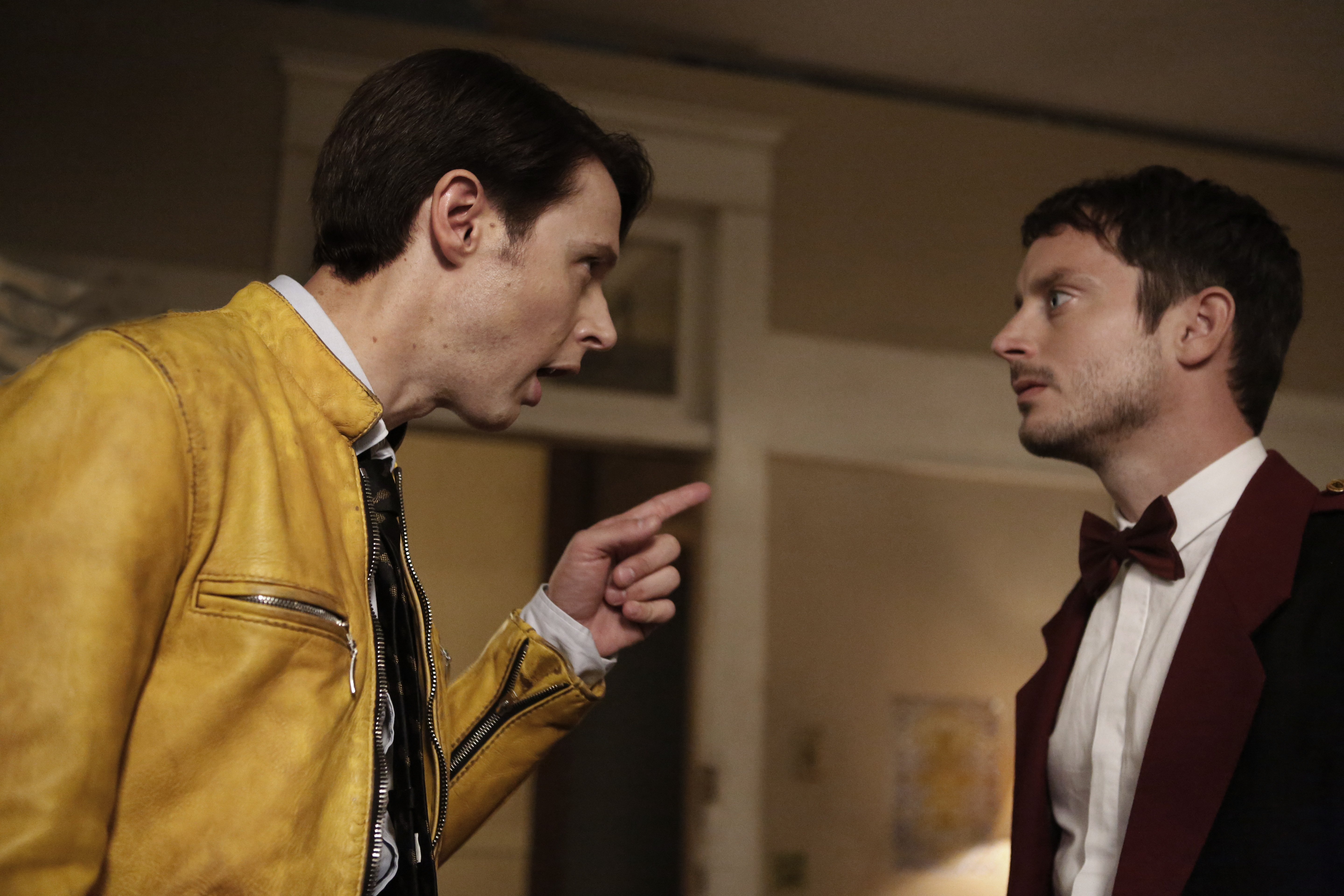 Samuel Barnett and Elijah Wood in Dirk Gently's Holistic Detective Agency.