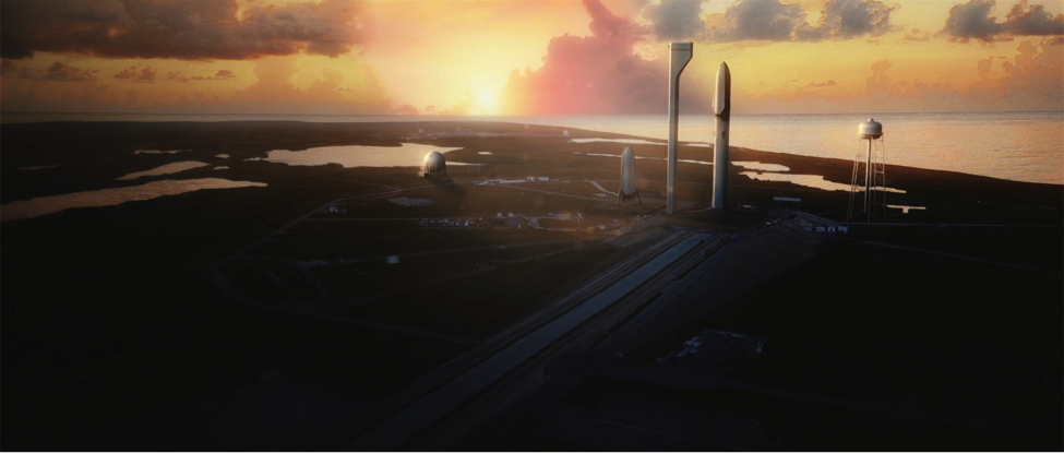 Concept art of the Interplanetary Transport System at Launch pad 39A at Kennedy Space Center