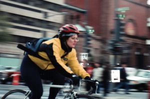A bike courier in D.C., in the 90s.