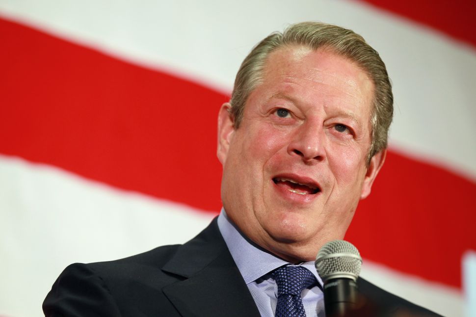 TAMPA, FL - SEPTEMBER 30: Former Vice President Al Gore speaks as he campaigns for Florida Democratic Senatorial candidate Rep. Kendrick Meek (D-FL) during a rally at the Tampa Letter Carriers Hall on September 30, 2010 in Tampa, Florida. Meek is facing off against Republican candidate Marco Rubio and Independent candidate Florida Governor Charlie Crist. 