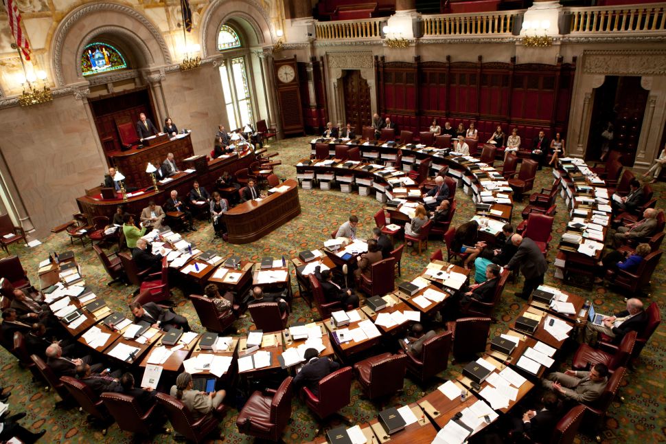 The New York State Senate debates legislation in the Senate chamber on June 16, 2011 in Albany, New York.