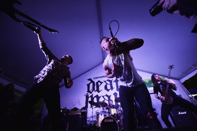 AUSTIN, TX - MARCH 21: (L-R) Guitarist Ben Weinman, drummer Billy Rymer, vocalist Greg Puciato, and bassist Liam Wilson of The Dillinger Escape Plan.