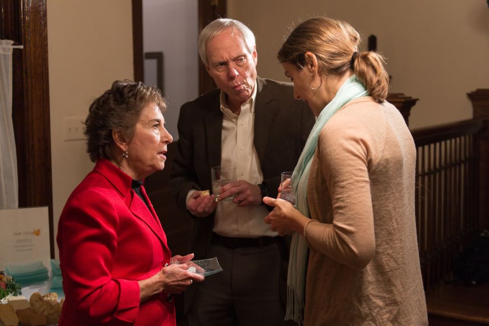 EVANSTON, IL - NOVEMBER 20: Representative Jan Schakowsky, Robert Creamer and Executive Director of MoveOn.org Civic Action Anna Galland attend as Syrian refugees and community leaders join together for a #RefugeesWelcome Thanksgiving dinner hosted by MoveOn.org on November 20, 2015 in Evanston, Illinois. 