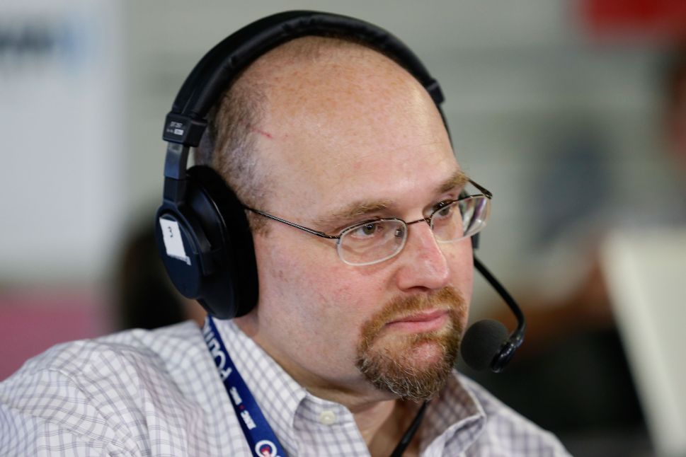 CLEVELAND, OH - JULY 20: Politico reporter Glenn Thrush talks with Julie Mason while recording an episode of "The Press Pool" at Quicken Loans Arena on July 20, 2016 in Cleveland, Ohio.
