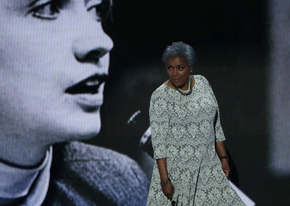 Interim chair of the Democratic National Committee, Donna Brazile walks on stage to deliver remarks the second day of the Democratic National Convention at the Wells Fargo Center, July 26, 2016 in Philadelphia, Pennsylvania.