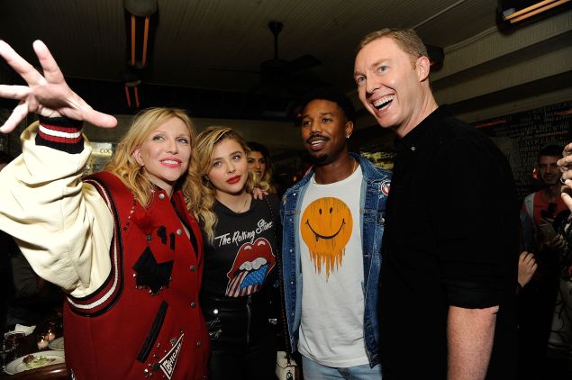 Coach's Stuart Vevers with muses Courtney Love, Chloë Grace Moretz and Michael B. Jordan.