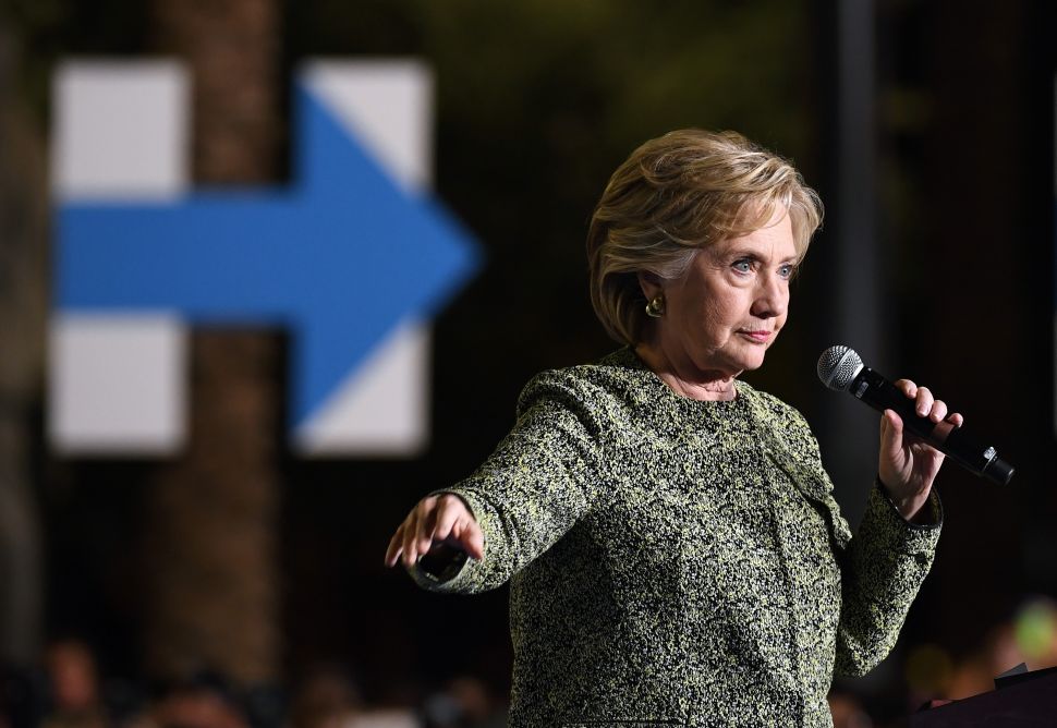 Democratic presidential nominee Hillary Clinton speaks during a campaign rally at The Smith Center for the Performing Arts on October 12, 2016 in Las Vegas.