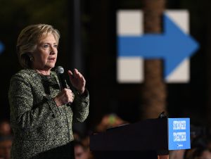 Democratic presidential nominee Hillary Clinton speaks during a campaign rally at The Smith Center for the Performing Arts on October 12, 2016 in Las Vegas, Nevada. Clinton, who will return to Las Vegas for the final presidential debate on October 19, continues to campaign against her Republican opponent Donald Trump with less than one month to go before Election Day.