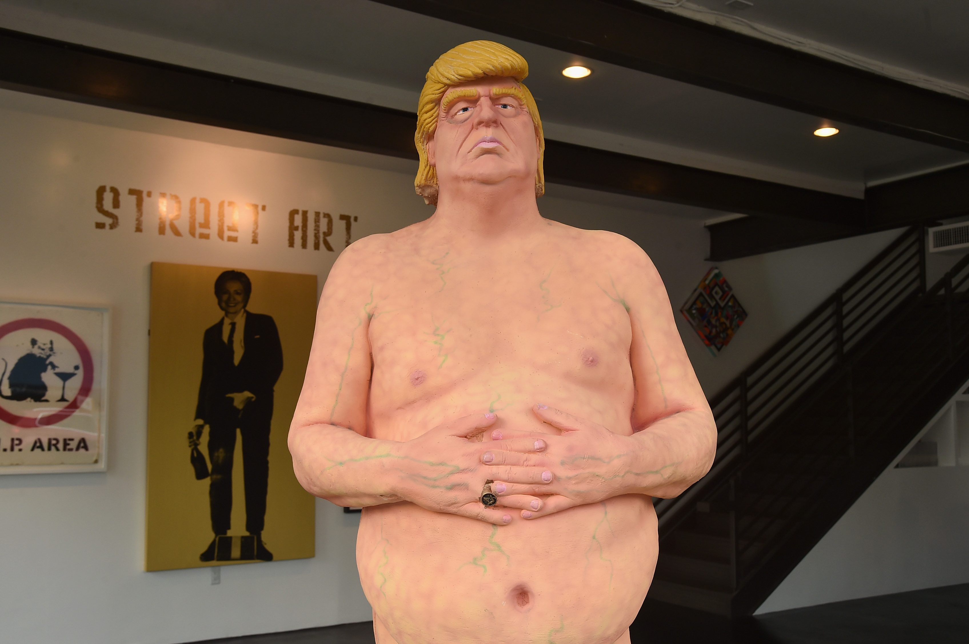 BEVERLY HILLS, CA - OCTOBER 17: A naked statue of Republican Presidential Candidate Donald Trump titled "The Emperor Has No Balls" is on exhibition at Julien's Auctions Gallery on October 17, 2016 in Beverly Hills, California.
