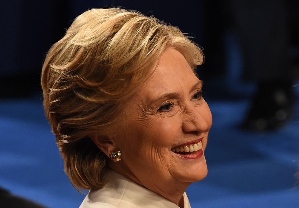 Democratic nominee Hillary Clinton smiles after the final presidential debate at the Thomas & Mack Center on the campus of the University of Las Vegas in Las Vegas, Nevada on October 19, 2016.