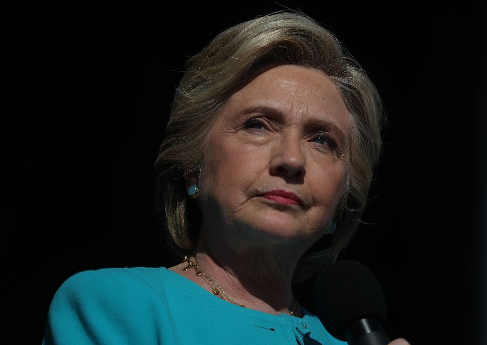 Democratic presidential nominee former Secretary of State Hillary Clinton speaks during a campaign rally at Curtis Hixon Waterfront Park on October 26, 2016 in Tampa, Florida