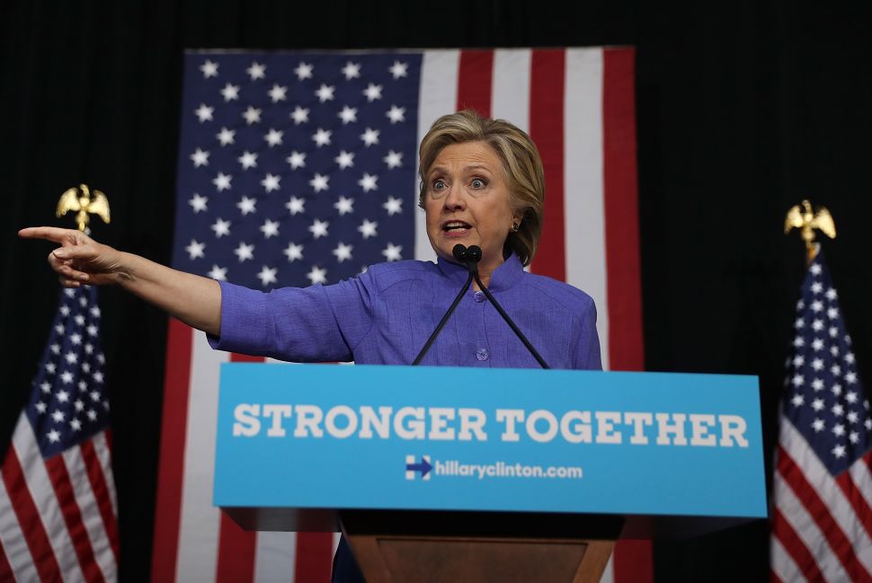 Democratic presidential nominee former Secretary of State Hillary Clinton speaks during a campaign event at The Manor Complex on October 30, 2016 in Wilton Manors, Florida.