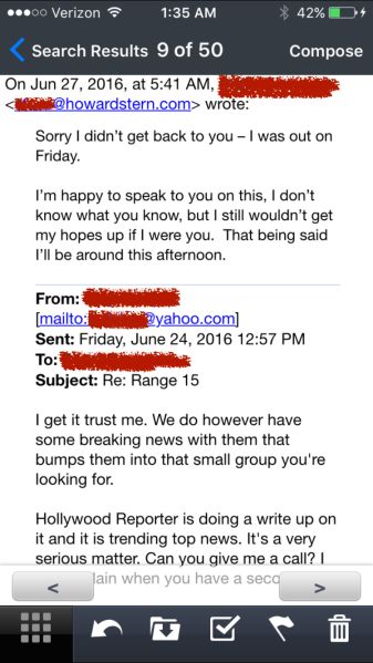 This email, from a producer at The Howard Stern Show on SiriusXM, tells a publicist "I wouldn't get my hopes up if I were you" regarding the possibility of booking any guests that are perceived to be positively disposed toward Donald Trump.