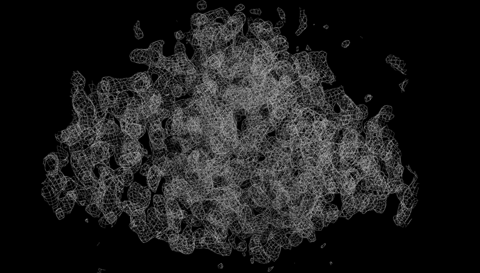 An electron density map of a protein, generated by X-ray crystallography.