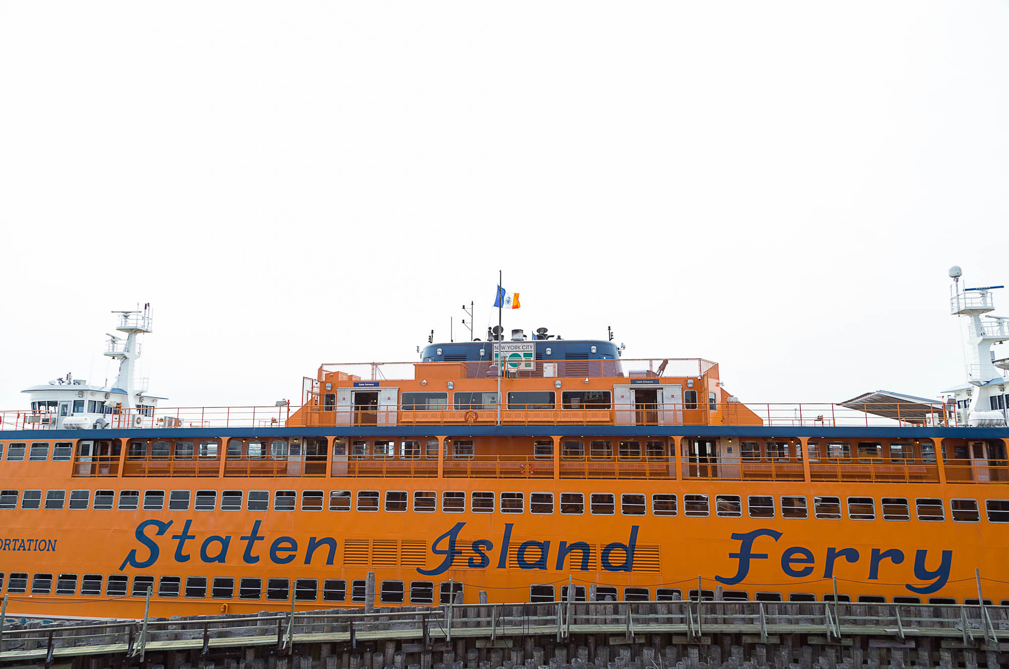 Staten Island Ferry docked at Staten Island Terminal. 