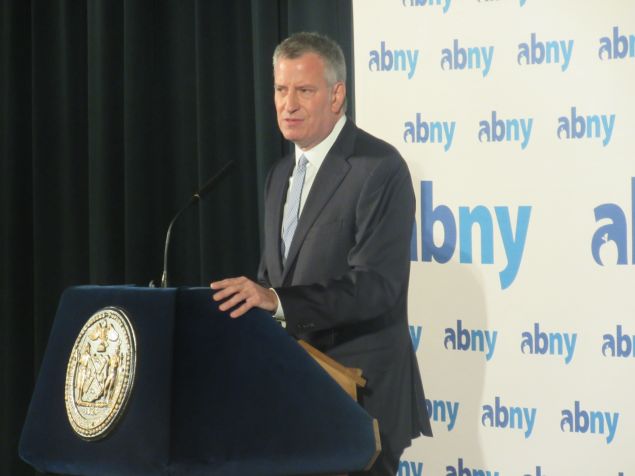 Mayor Bill de Blasio speaks at the Association for a Better New York breakfast.