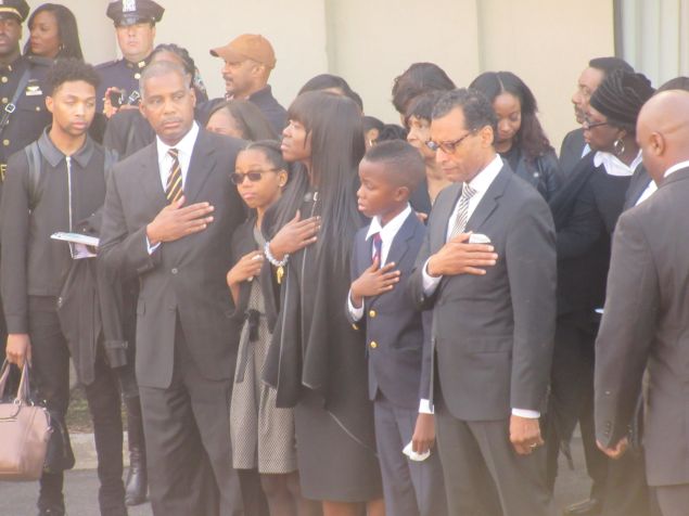 The late Brooklyn District Attorney Ken Thompson's family and Rev. A. R. Bernard, senior pastor for the Christian Cultural Center.